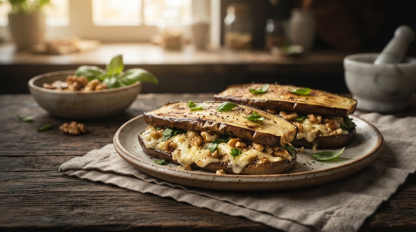 Баклажанные «Сэндвичи-слайсы» с сыром и орехами