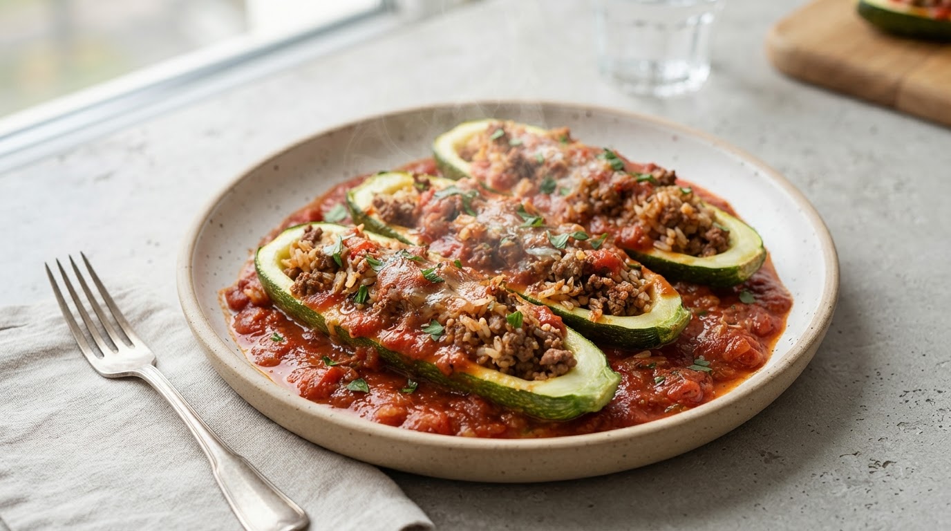Мясные «Кораблики» из цукини в томатном соусе