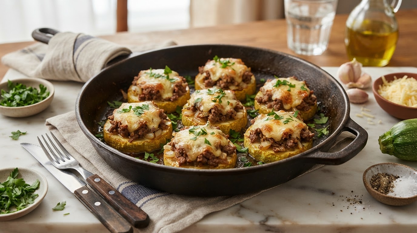 Кабачковые «Стеки» с мясным фаршем и сыром
