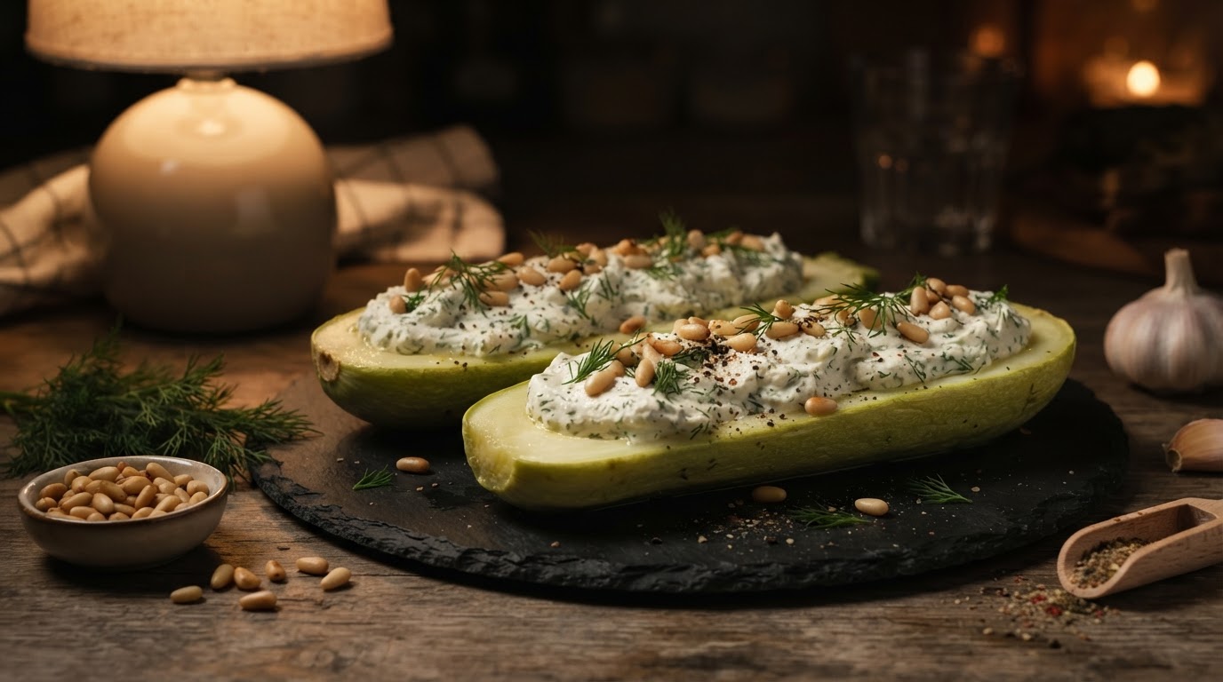 Кабачковые «Лодочки» с мягким сыром и кедровым орехом