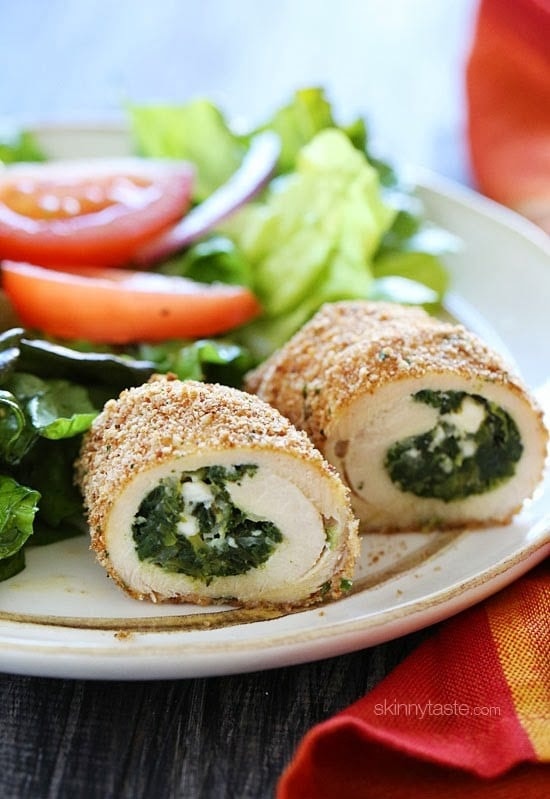 Куриные грудки, фаршированные шпинатом и фетой