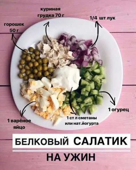 Белковый салат с курицей и огурцом