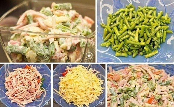 Салат с ветчиной и стручковой фасолью