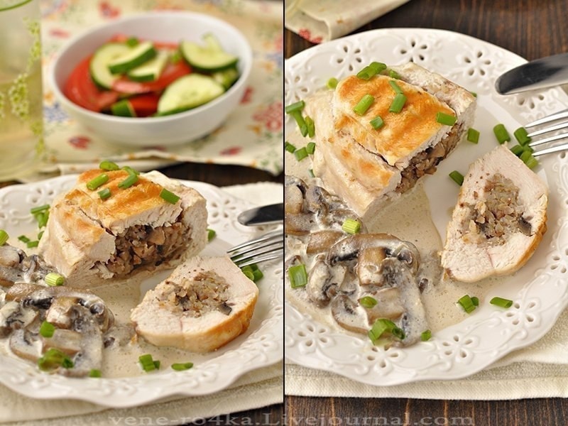 Куриные грудки фаршированные гречкой и шампиньонами