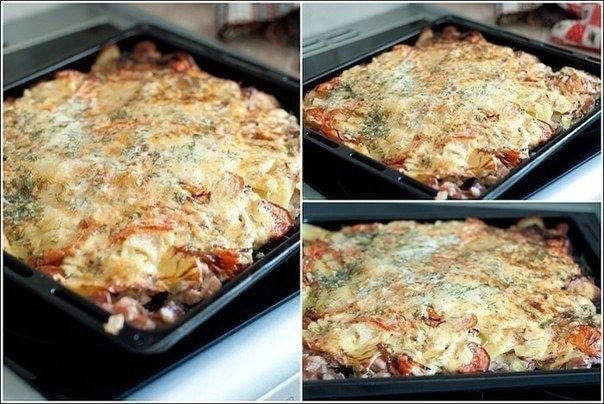 Слоеная картошка с мясом под сыром