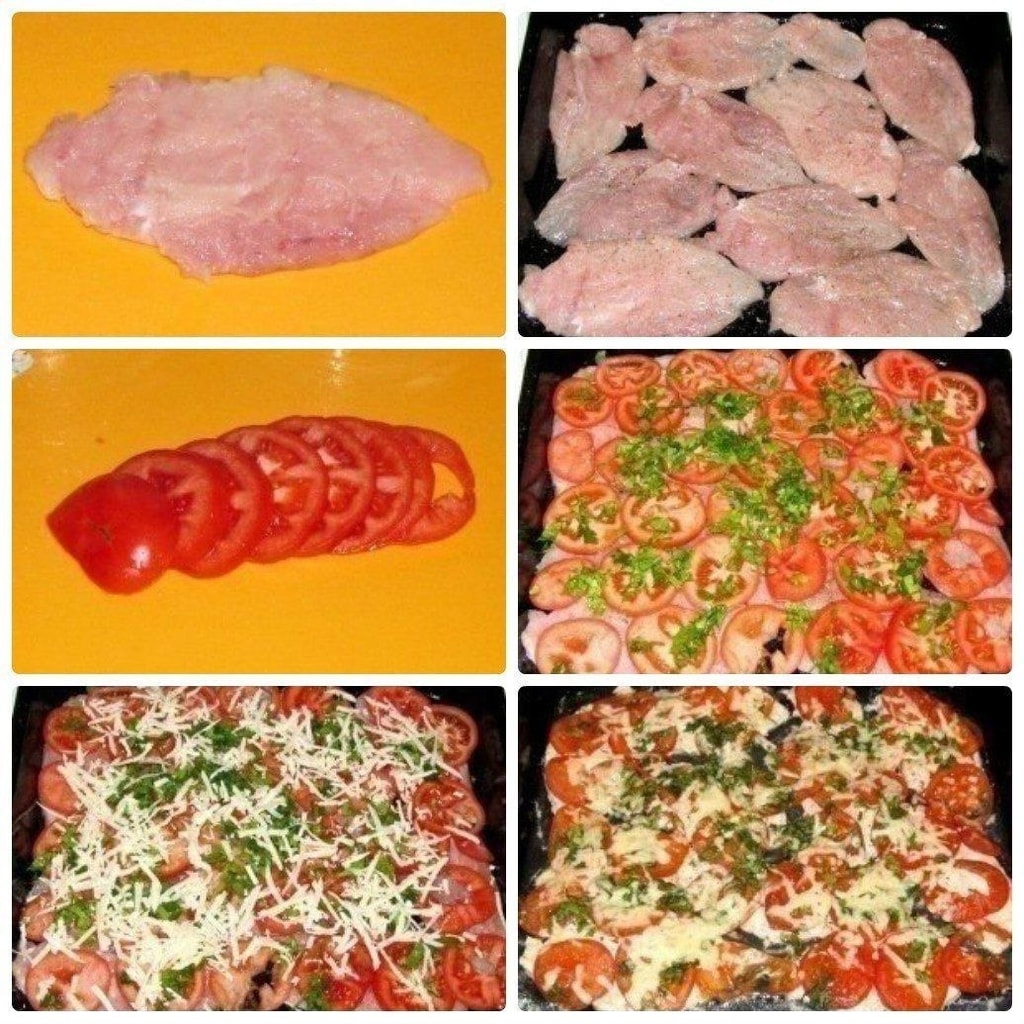 Куриное филе, запечённое с помидорами