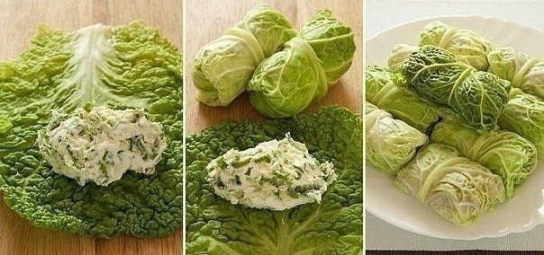 Рулетики из пекинской капусты с творогом и зеленью