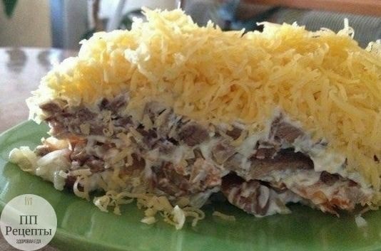 Диетический салат с курицей и грибами