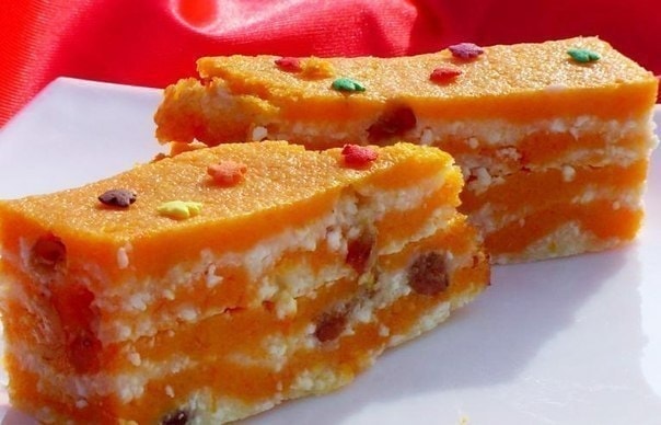 Тыква, запеченная с творогом и изюмом