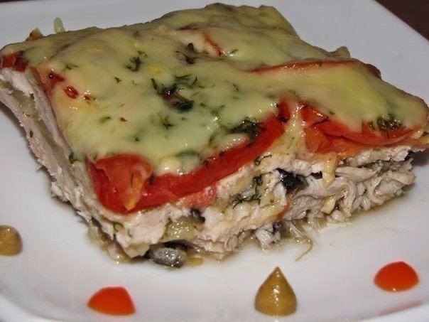 Куриная запеканка с баклажанами и помидорами