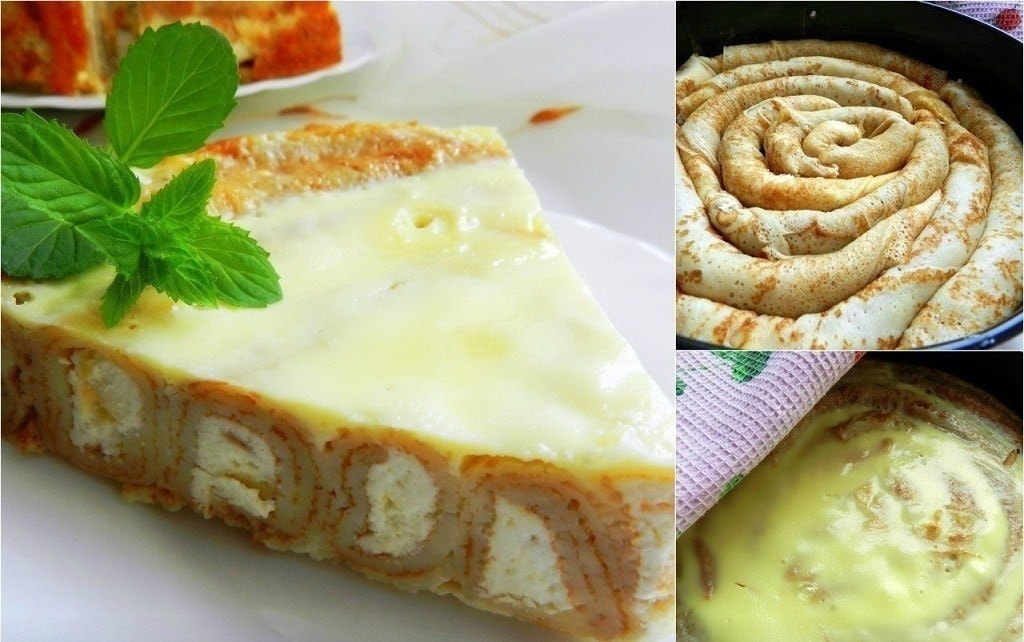 Блинный пирог с творожной заливкой