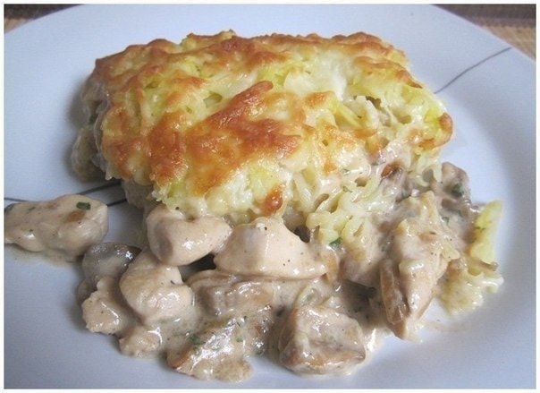 Курица с грибами под картофельной шубой