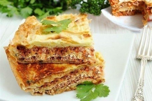 Диетический мясной пирог из лаваша