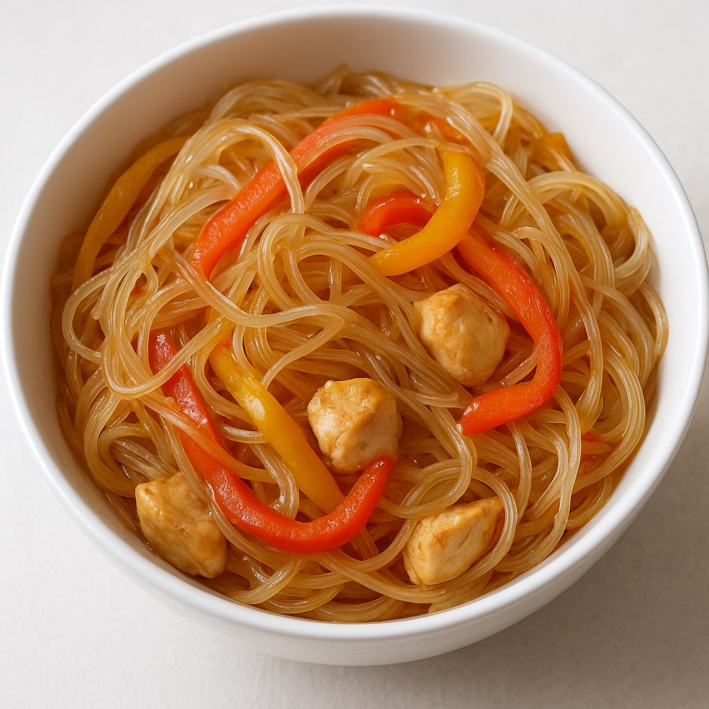 Рисовая лапша с курицей и овощами