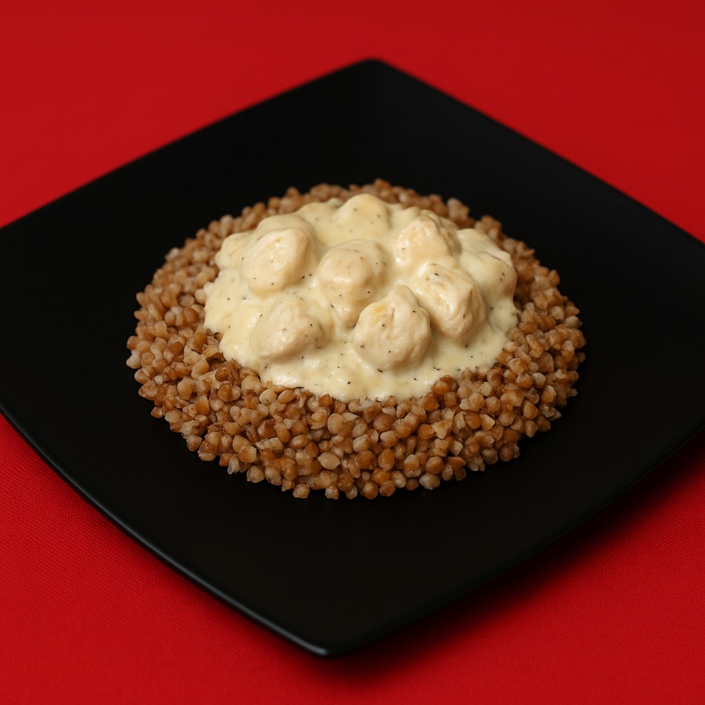 Куриное филе с соусом и гречкой