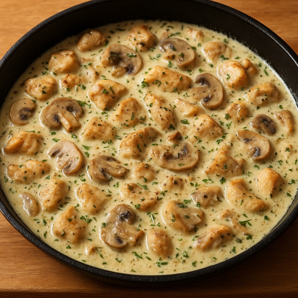 Куриное филе с грибами и сливками