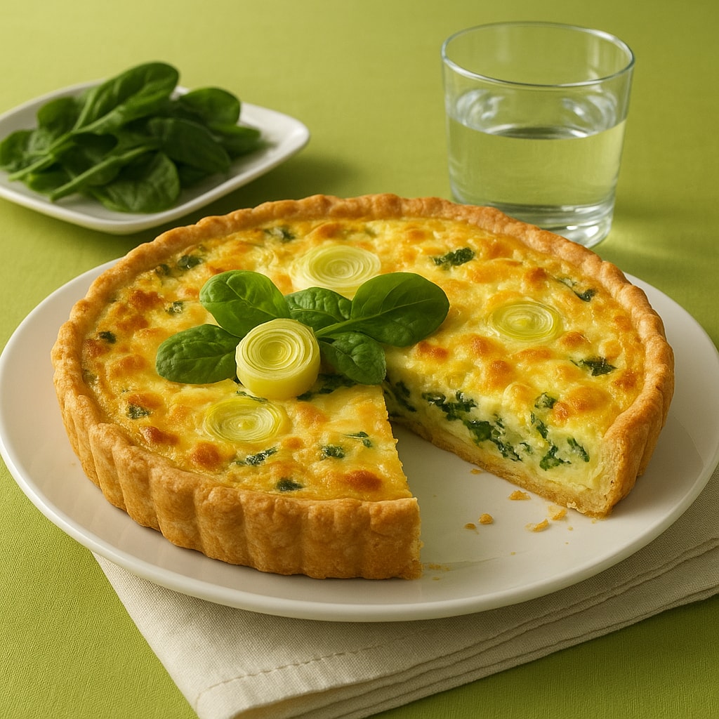 Открытый пирог с сыром и луком-пореем