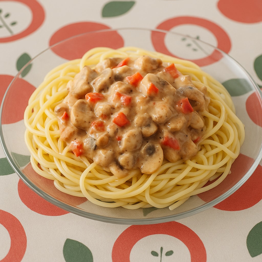 Свинина с овощами, тушеная в сливках