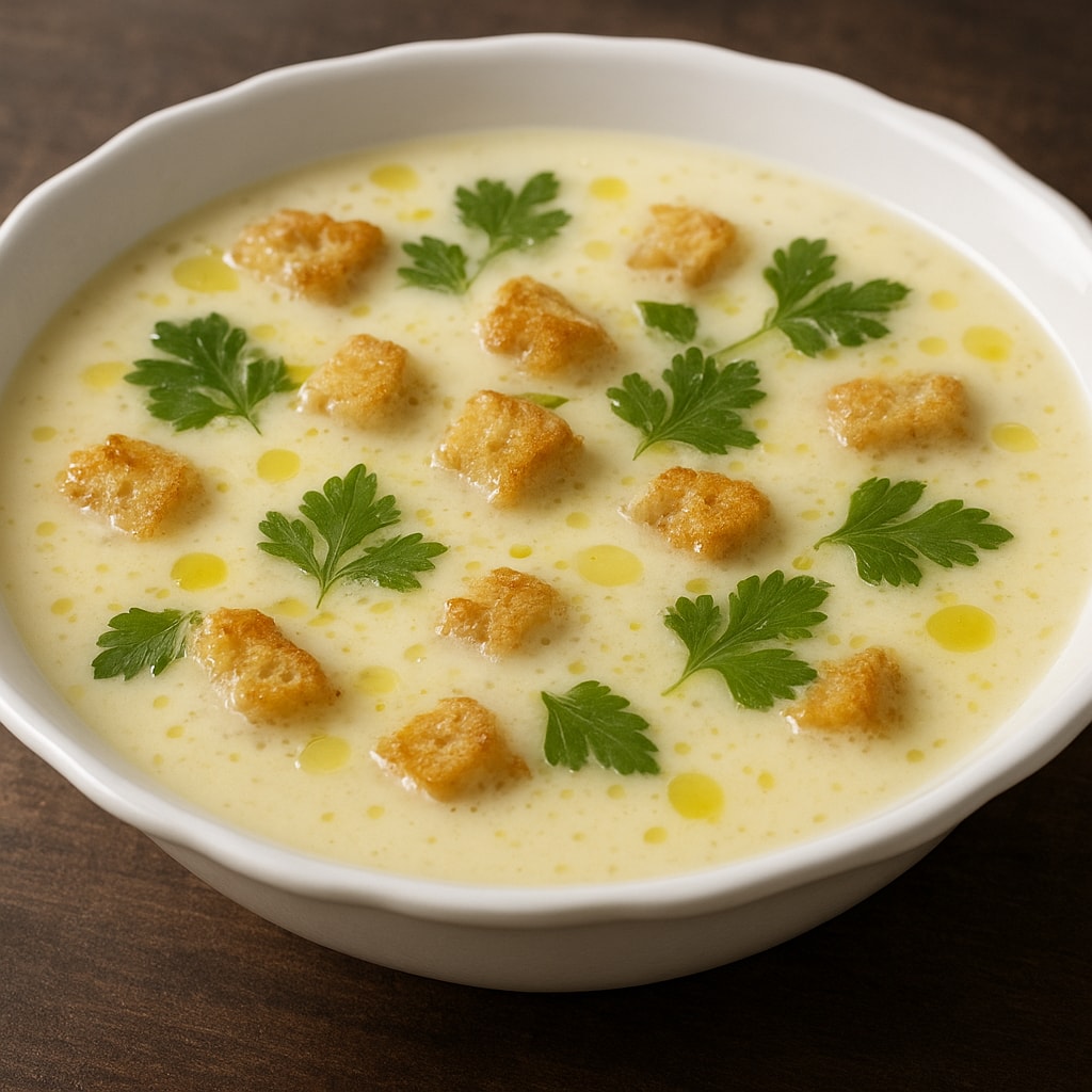 Сырный суп с шампиньонами и сухариками