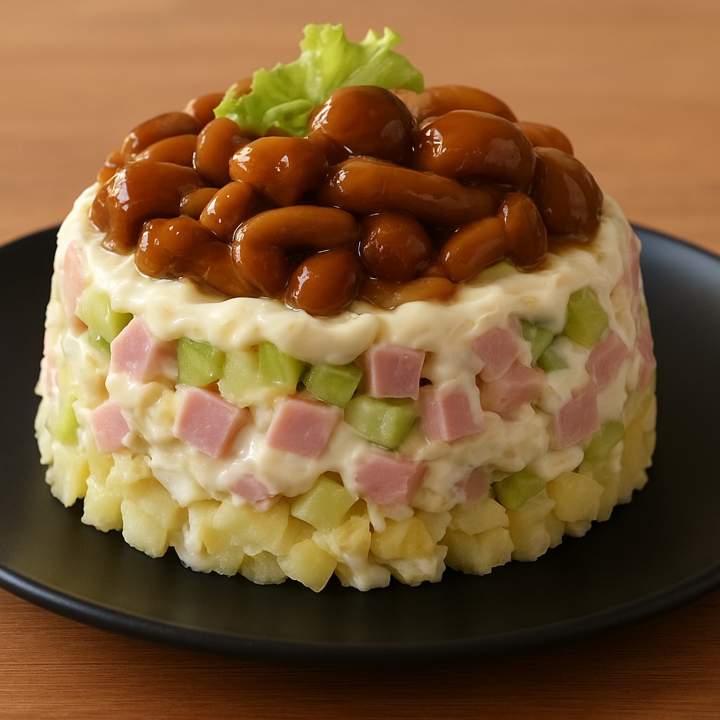 Салат с маринованными опятами и ветчиной