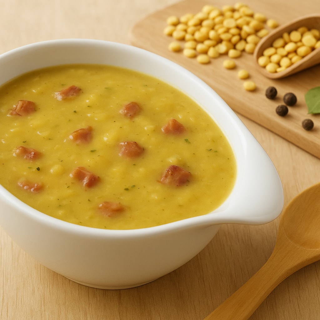 Суп гороховый с куриным мясом и копченостями