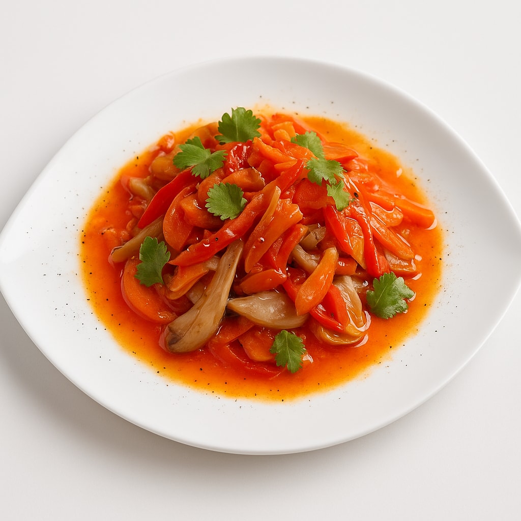 Рагу из тыквы с вешенками и соусом лечо