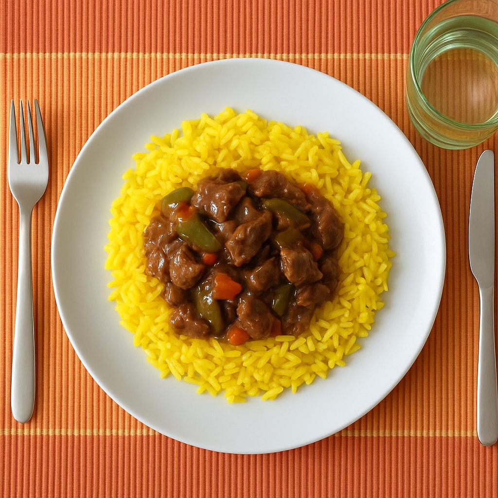 Свинина в кисло-сладком соусе с ананасами и рисом