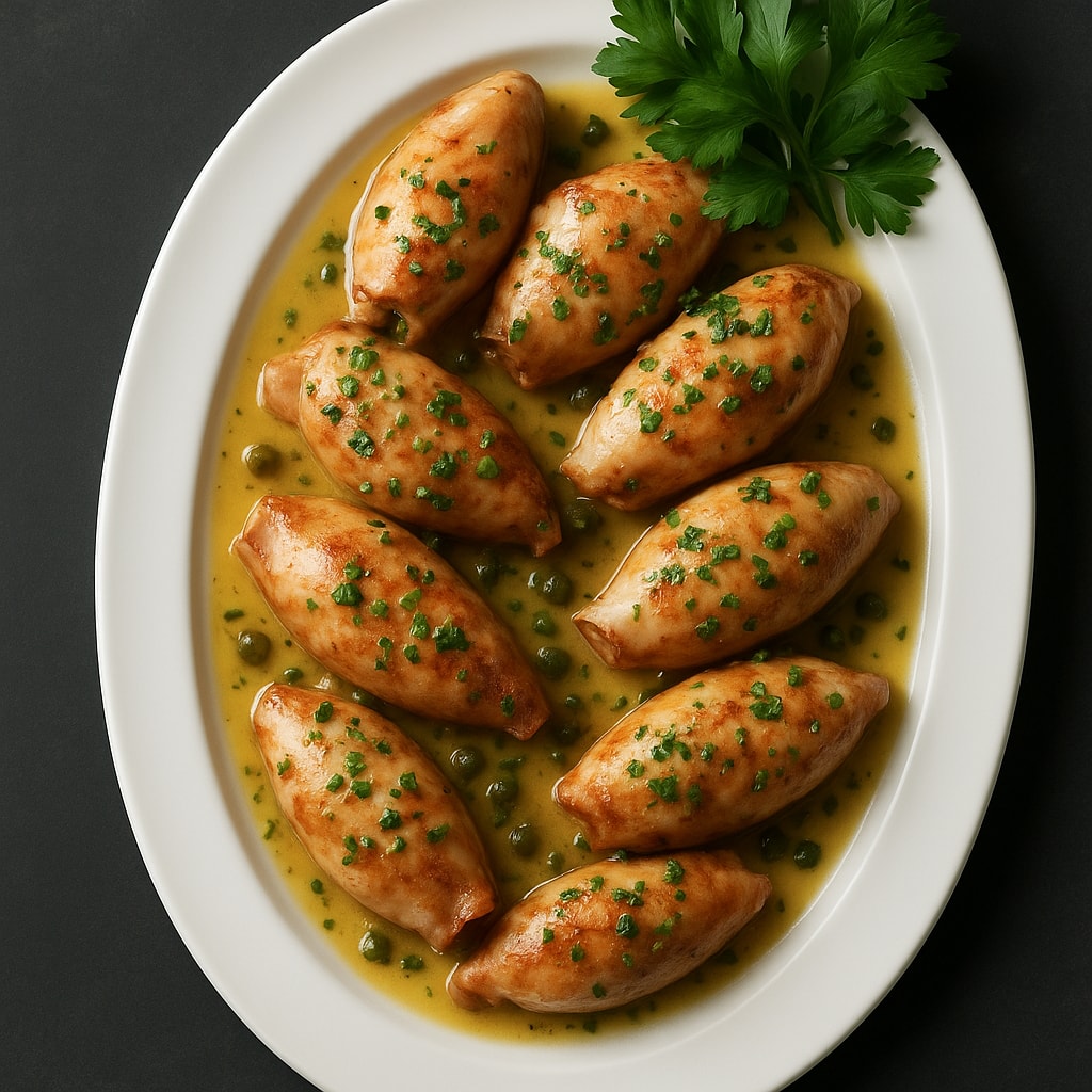Кальмары фаршированные грибами и сыром
