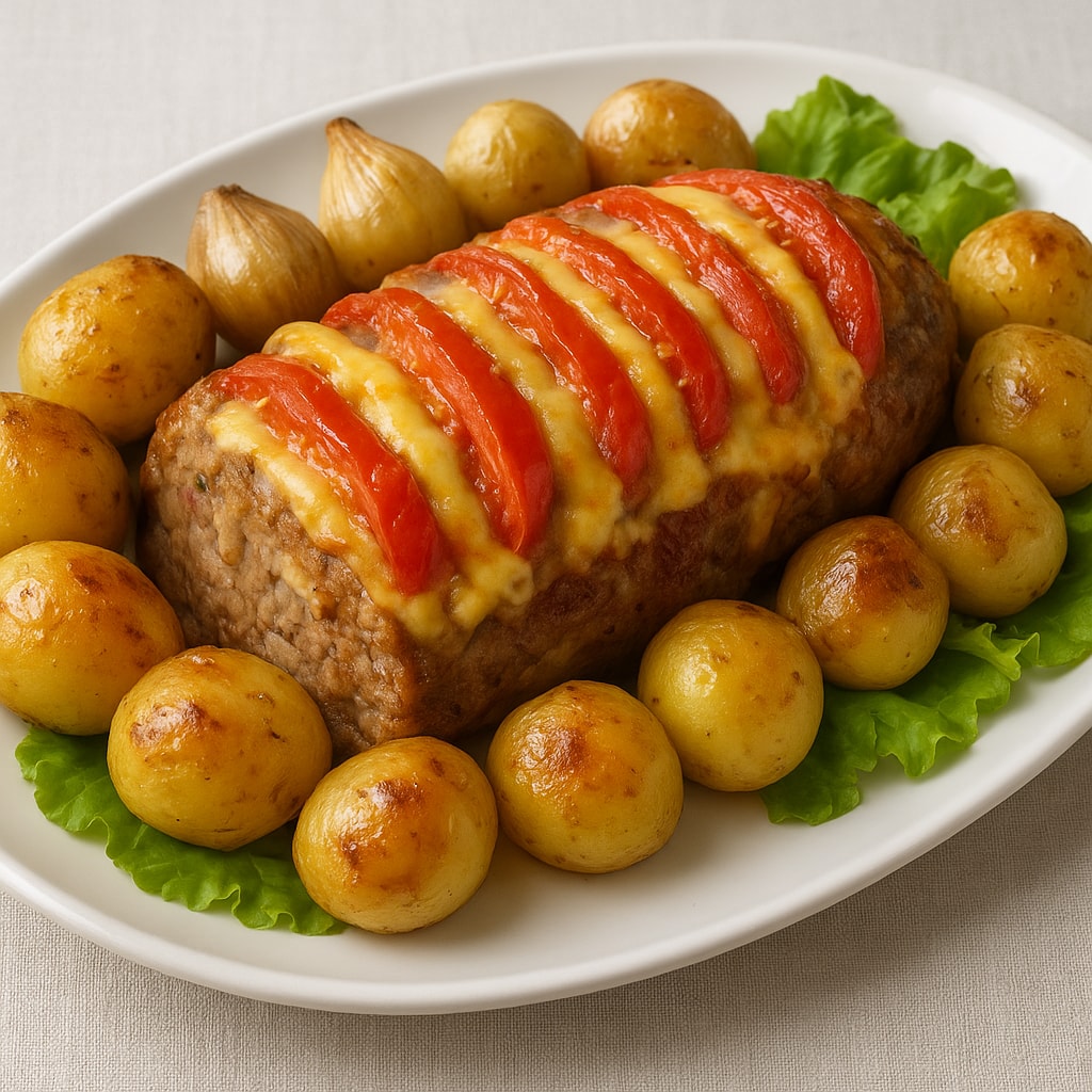Ароматная праздничная свинина, фаршированная сыром и помидорами