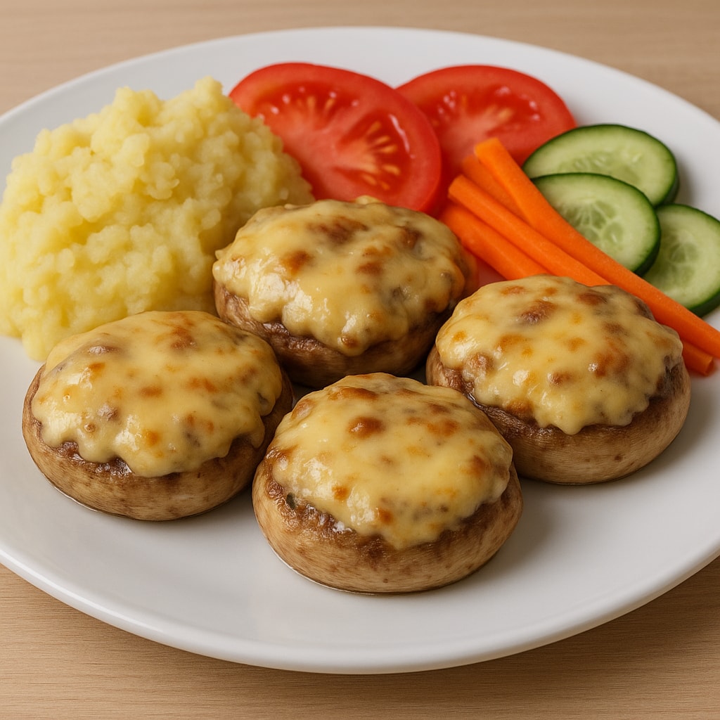 Шампиньоны фаршированные курицей и овощами