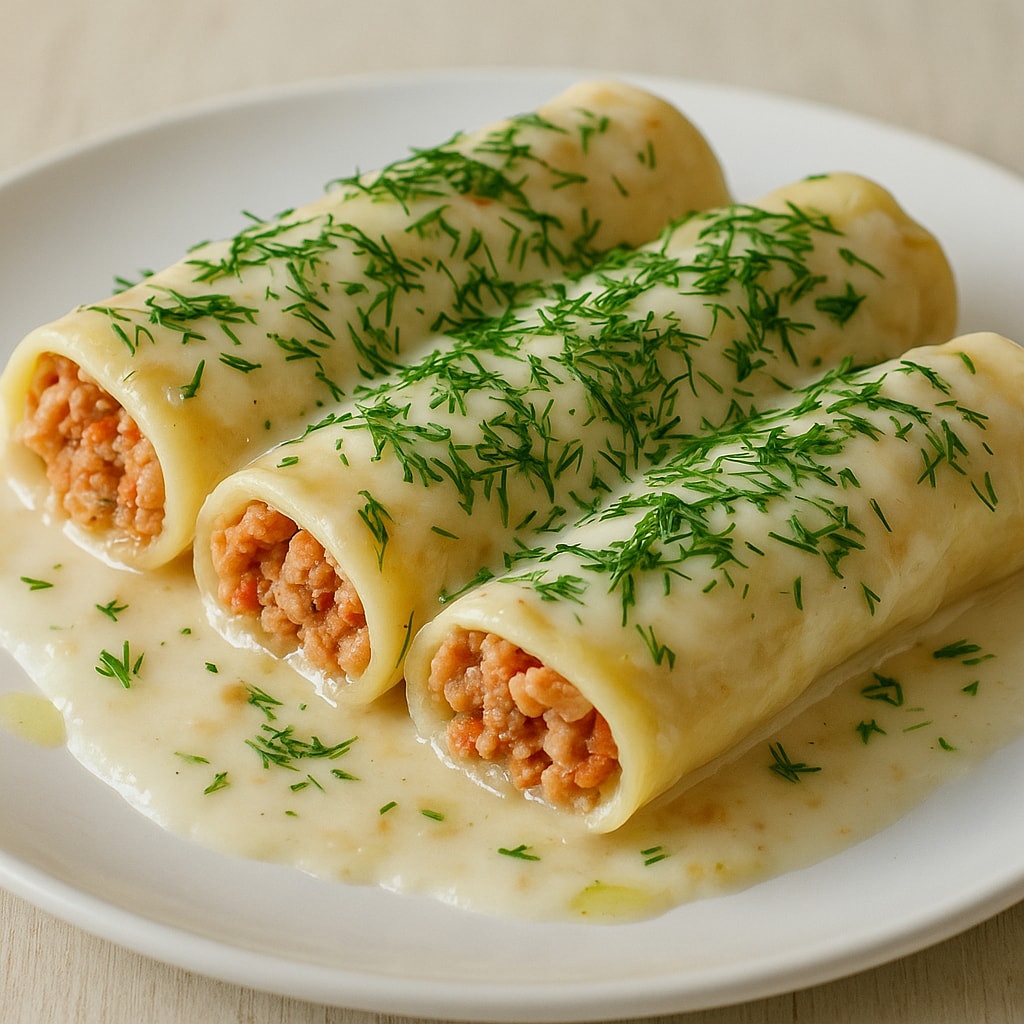 Каннеллони с мясной начинкой под соусом бешамель