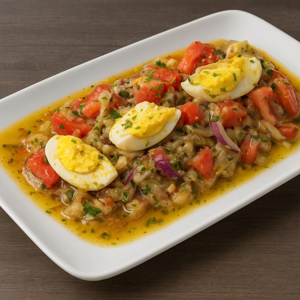Курица с печеными баклажанами и лимонным соусом