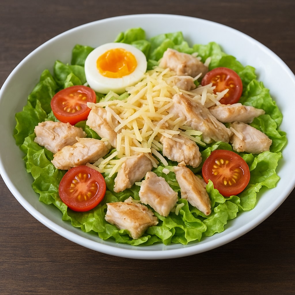 Свежий салат с курицей и яйцами