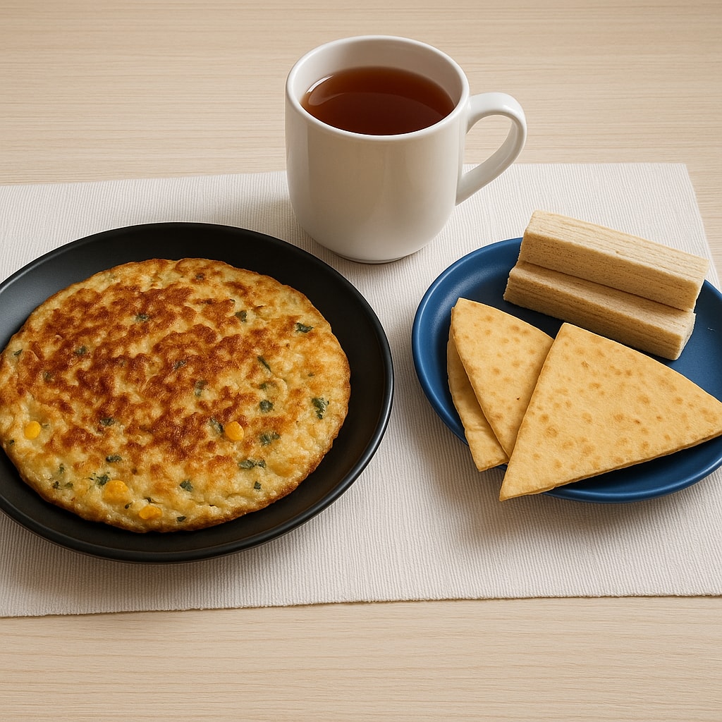 Омлет с сыром и белым хлебом