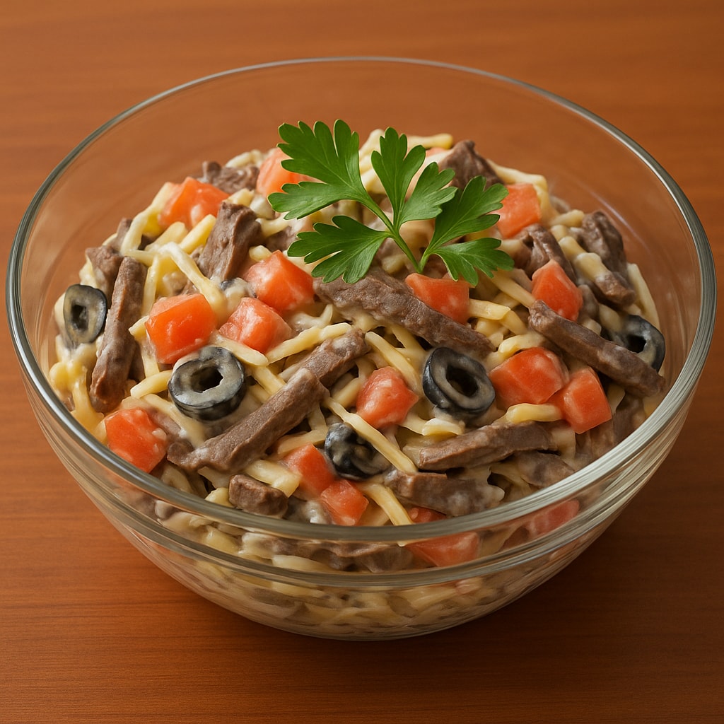 Салат с языком, помидорами и сыром