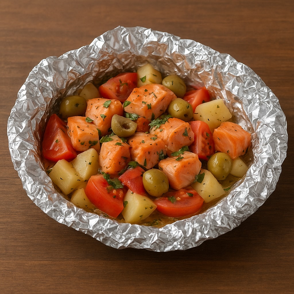 Запеченная форель с овощами и сыром камамбер