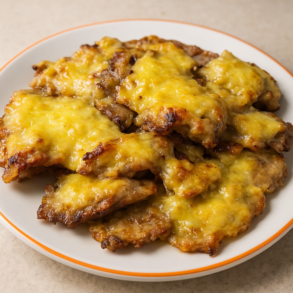 Свинина по-французски с сыром и луком