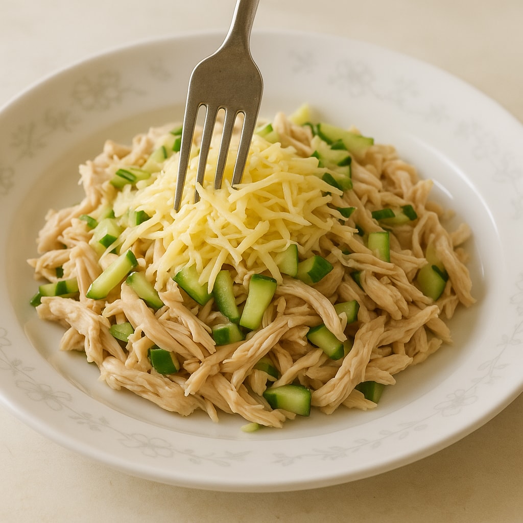 Простой салат с курицей и огурцами