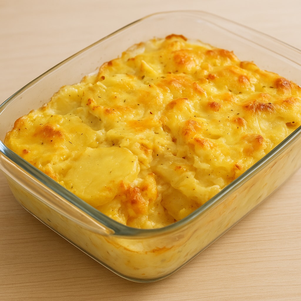 Картофель, запеченный с сыром и специями в сметанно-чесночном соусе