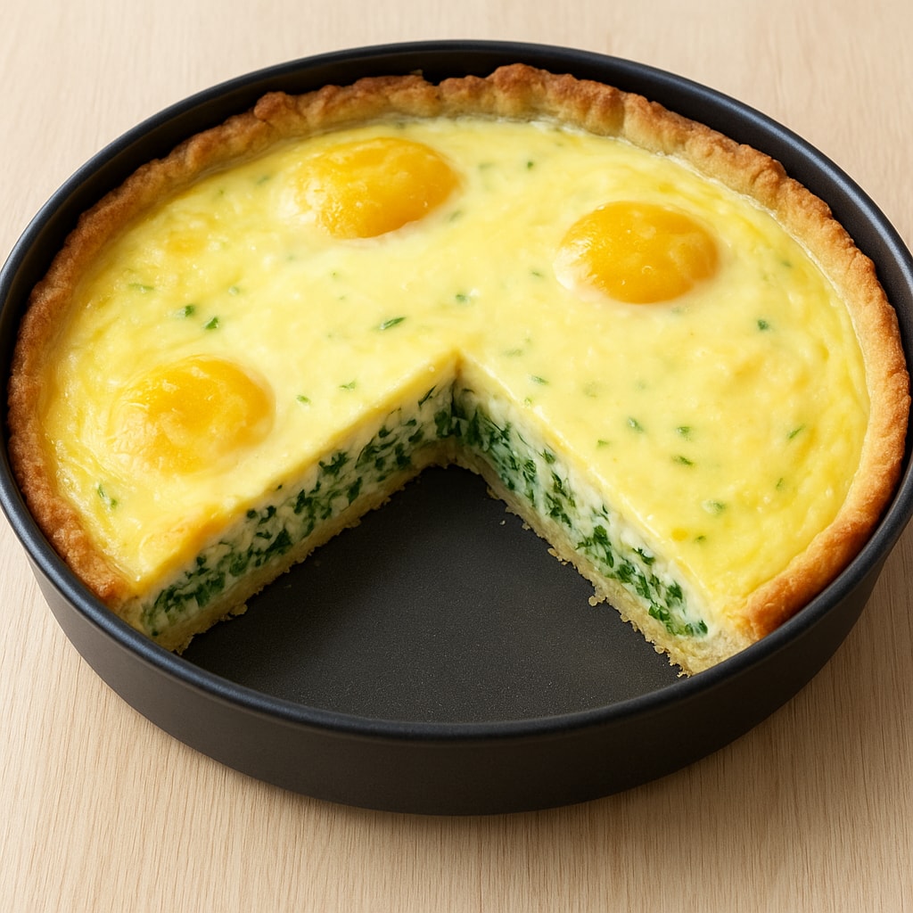 Открытый пирог с луком и яйцом
