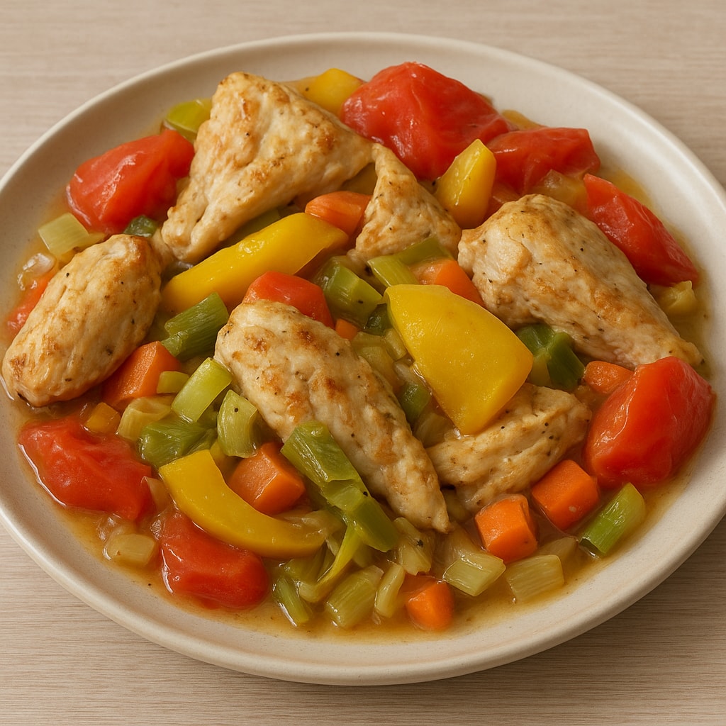 Запеченная, диетическая, сочная куриная грудка с овощами