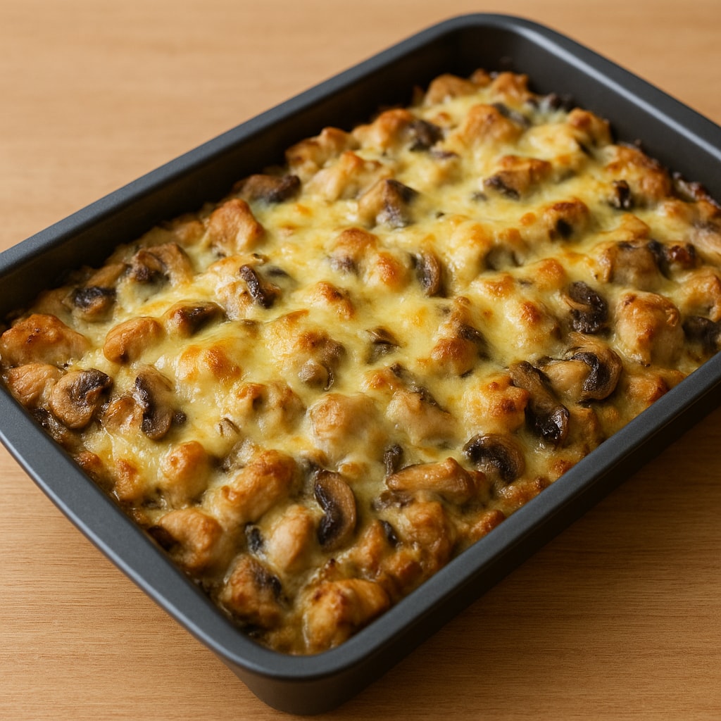 Курица, запеченная с шампиньонами и рисом