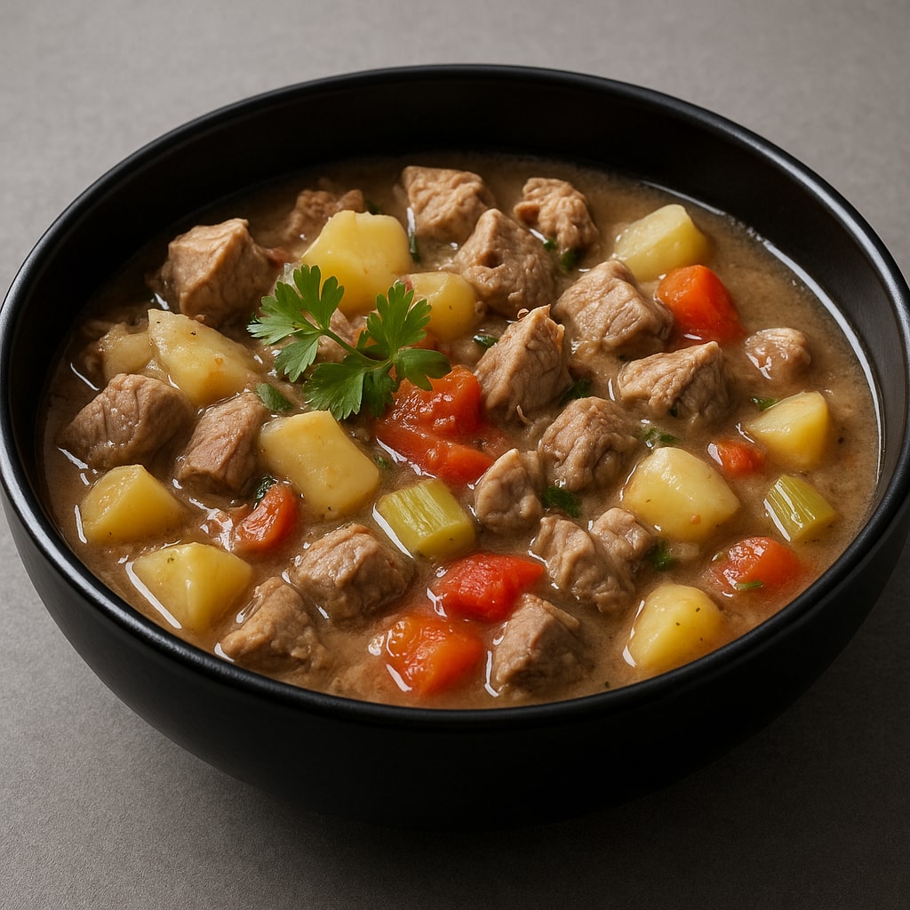 Жаркое из куриных сердец с овощами и пивом
