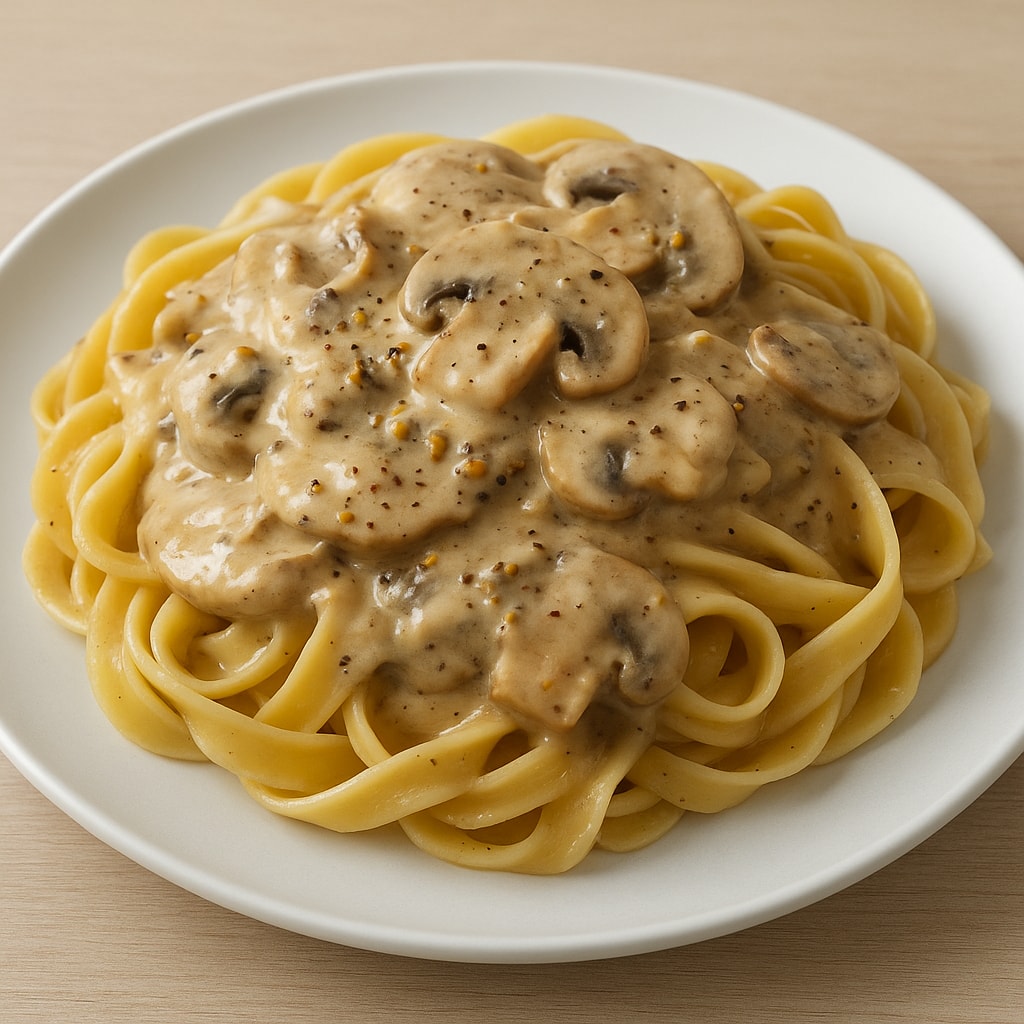Паста с индейкой и шампиньонами