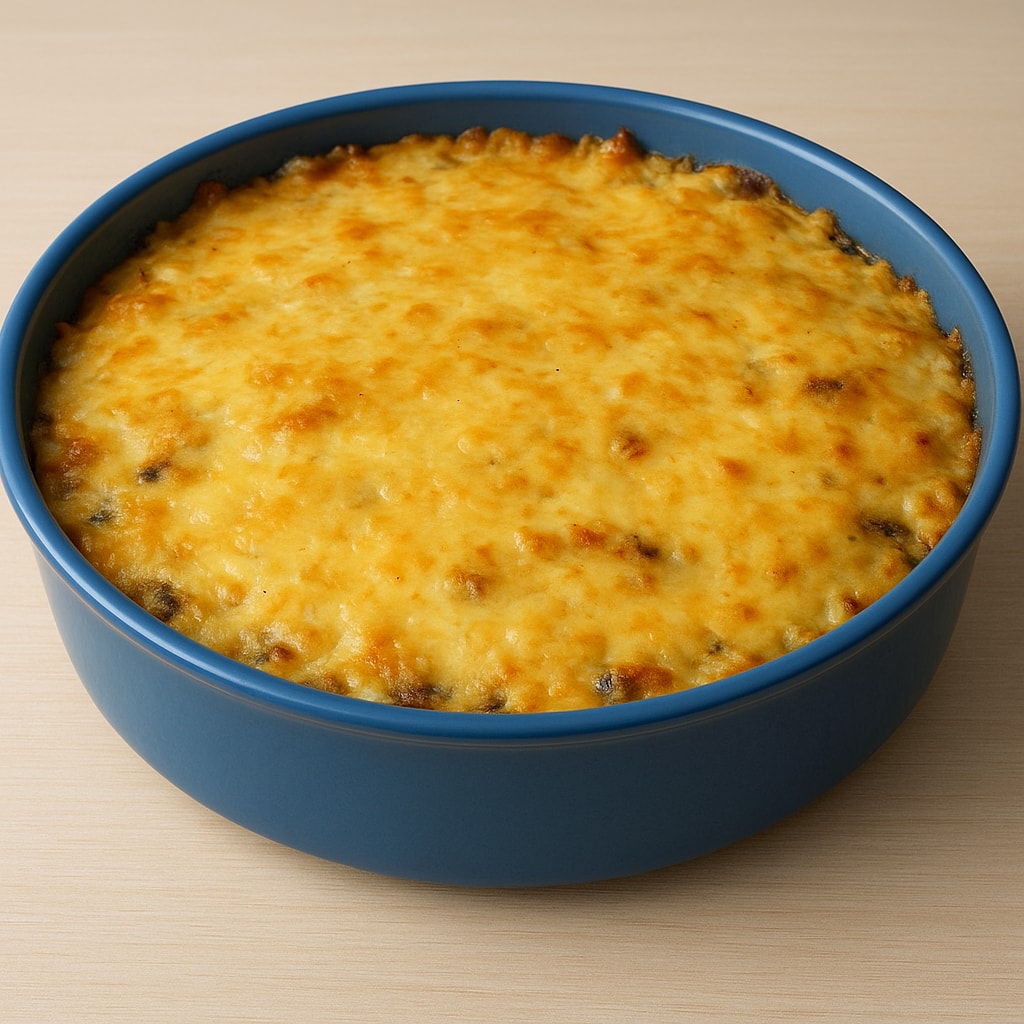 Запеканка из макарон и куриных сердечек