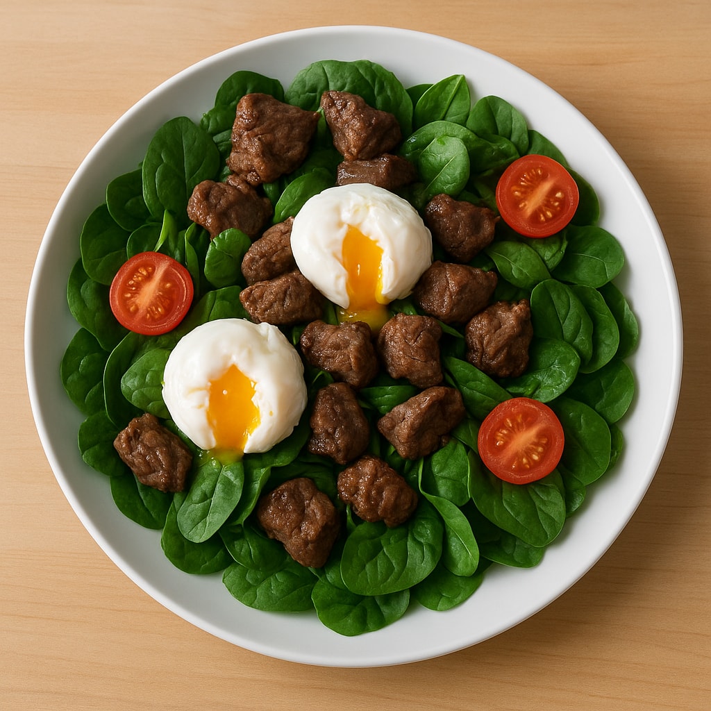 Теплый салат с куриной печенью и яйцами пашот