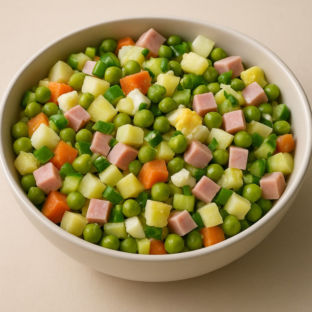 Салат оливье с мясом и свежими огурцами