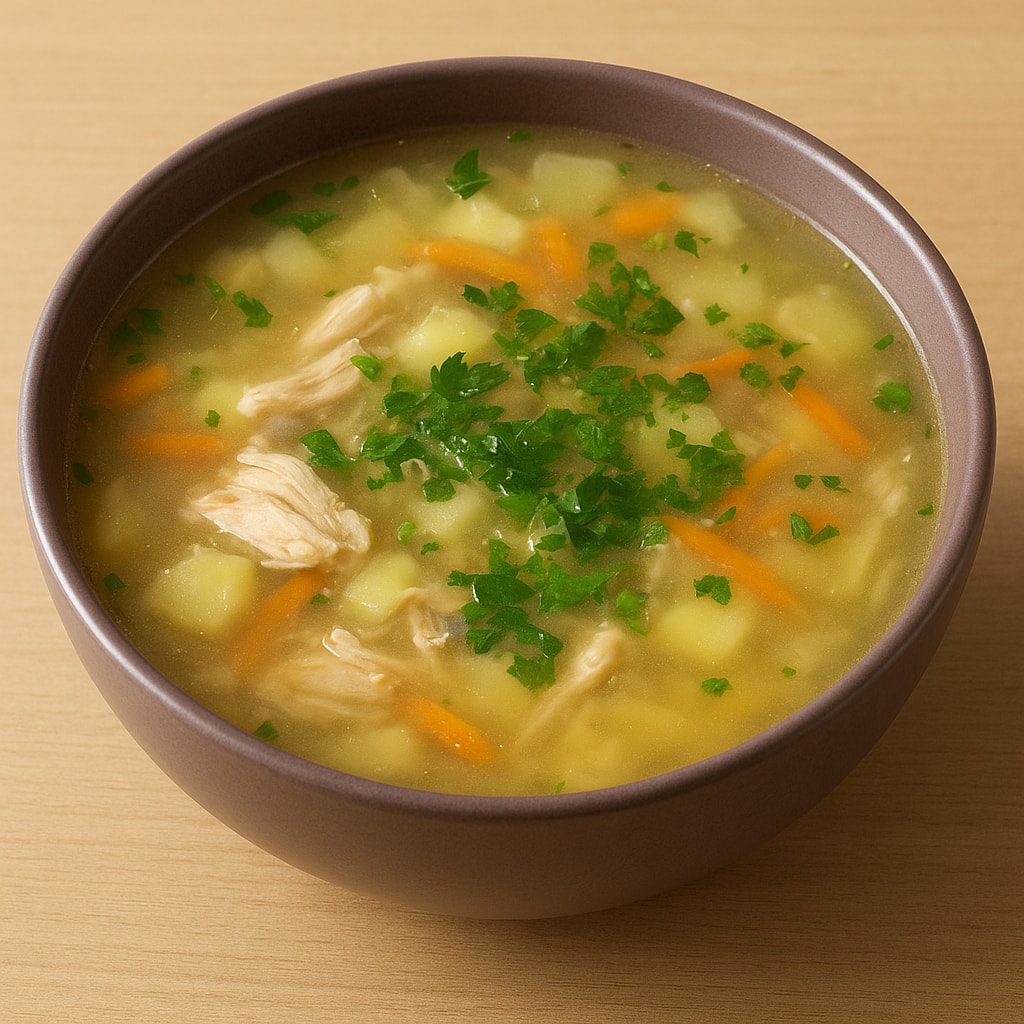 Рассольник по-деревенски с курицей