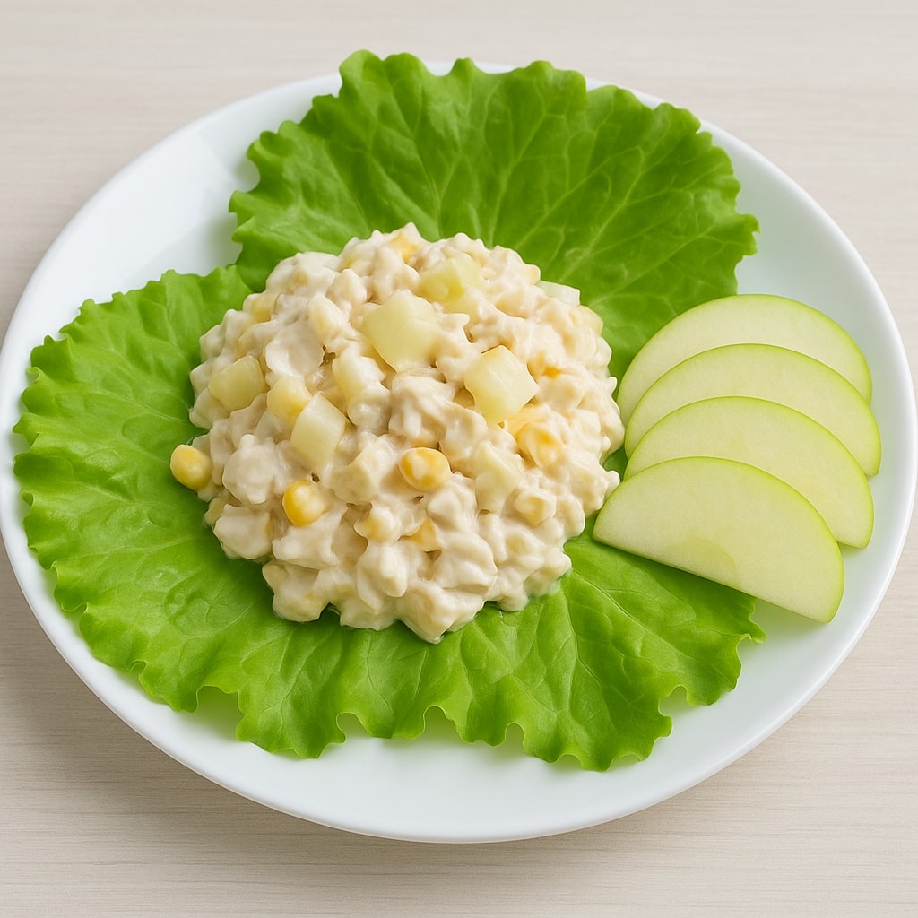 Куриный салат с ананасом, яблоками и кукурузой