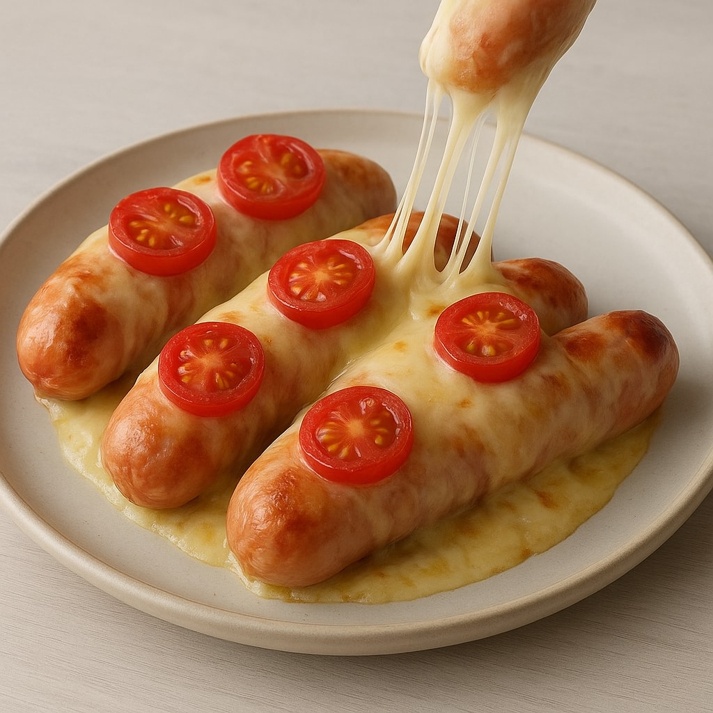Запеченные сардельки с сыром и помидором